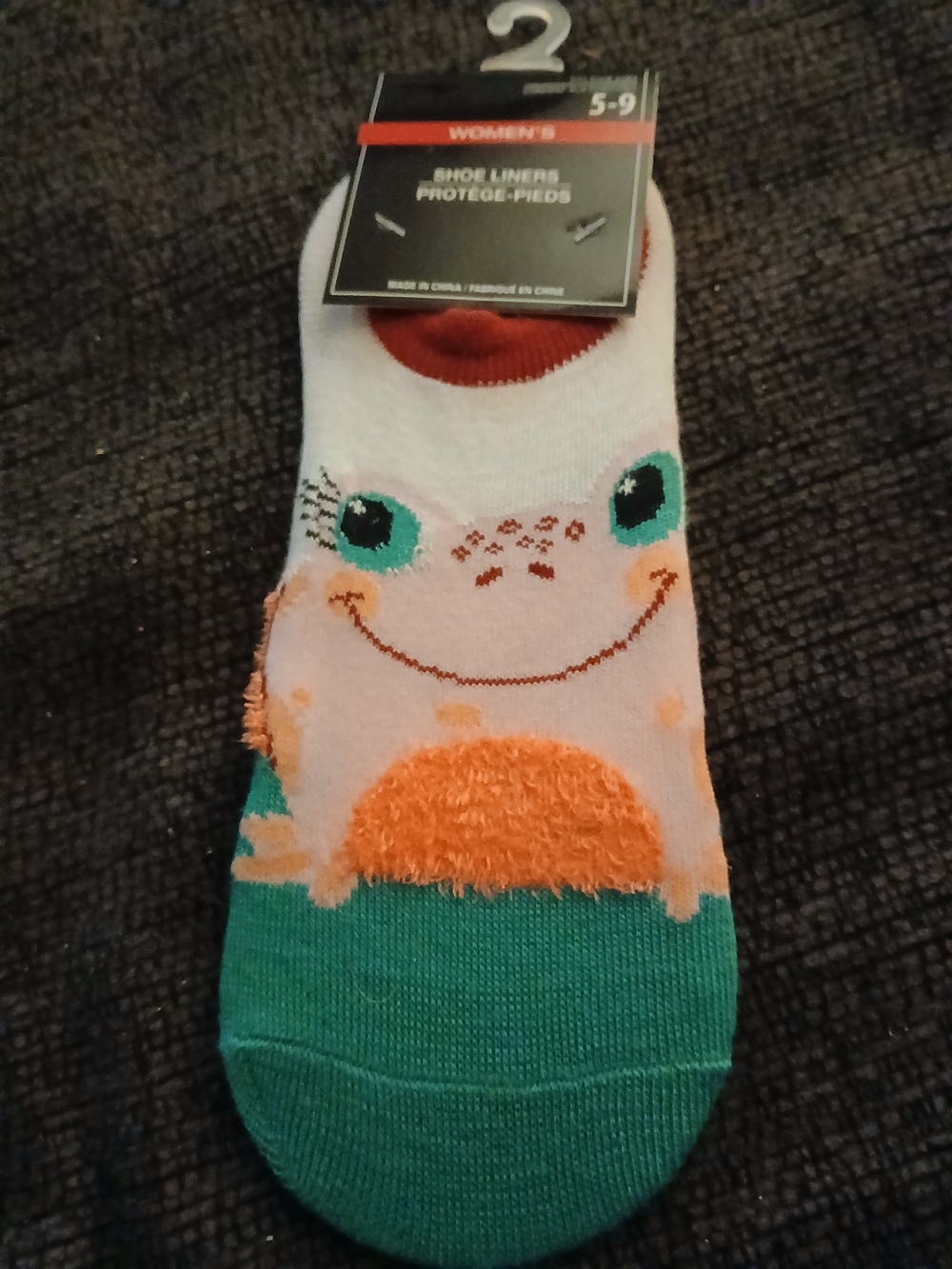 Women's No-Show Frog Print Liner Socks - Pink & Green